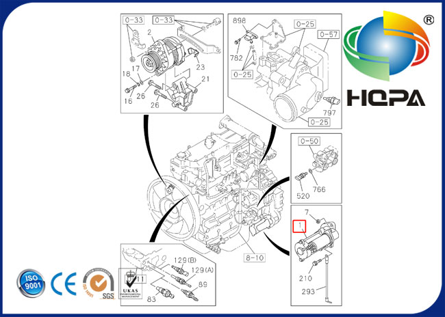 ISUZU motoru 4HK1 için 8980703211 marş, WPS marka, Hitachi Ekskavatör için