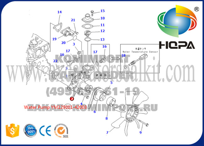 3D84 4D84 Ekskavatör Hidrolik Parçaları / Komatsu Motor Su Pompası YM129001-42003
