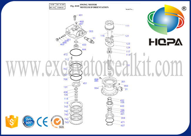 DH500-7 SOLAR450-III için 401-00246 2401-9304C Salıncak Motoru HZZC-M2X170CHB