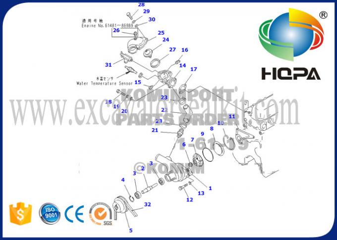 6136-62-1100 6136-62-1200 Su Pompası Komatsu PC200-3 Motor 6D105